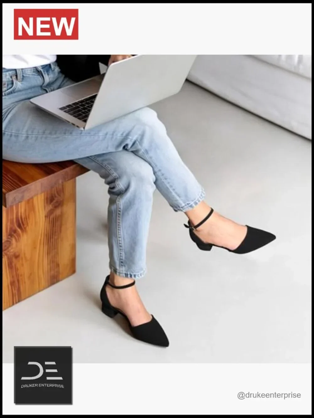 D'Orsay Flats Low Block Heel Pumps with Adjustable Ankle Strap